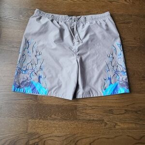 Highland Outfitters Gray Swim Shorts with Blue Flame Design sz.XL Men's.   (c3)